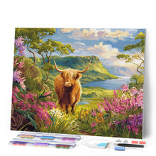 Laden Sie das Bild in den Galerie-Viewer, Diamond Painting - Highland Cow Frühlings-Tal