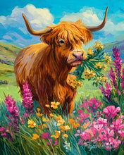 Laden Sie das Bild in den Galerie-Viewer, Diamond Painting - Highland Cow Blumenparadies