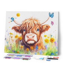 Laden Sie das Bild in den Galerie-Viewer, Diamond Painting - Highland Cow Frühlingsporträt