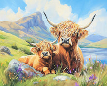Laden Sie das Bild in den Galerie-Viewer, Diamond Painting - Highland Cow mit Kalb