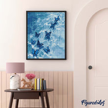 Laden Sie das Bild in den Galerie-Viewer, Diamond Painting - Blaue Schmetterlinge auf dem Wasser