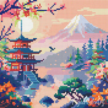 Laden Sie das Bild in den Galerie-Viewer, Mini Diamond Painting 25 x 25 cm - Pagode und Mount Fuji