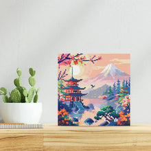 Laden Sie das Bild in den Galerie-Viewer, Mini Diamond Painting 25 x 25 cm - Pagode und Mount Fuji
