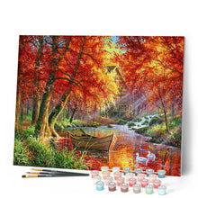 Laden Sie das Bild in den Galerie-Viewer, Malen nach Zahlen für Erwachsene | Boot am Herbstlichen Fluss | Figured'Art