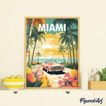 Laden Sie das Bild in den Galerie-Viewer, Reiseposter Miami Sonnenuntergang