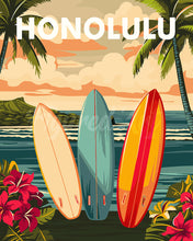 Laden Sie das Bild in den Galerie-Viewer, Malen nach Zahlen Figured'Art – Reiseposter Honolulu