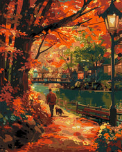 Laden Sie das Bild in den Galerie-Viewer, Malen nach Zahlen Figured'Art – Hunde-Spaziergang im Herbst