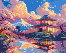 Laden Sie das Bild in den Galerie-Viewer, Malen nach Zahlen Figured'Art – Tempelblick mit Mount Fuji