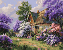 Laden Sie das Bild in den Galerie-Viewer, Malen nach Zahlen Figured'Art – Cottage mit Flieder-Garten
