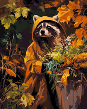 Laden Sie das Bild in den Galerie-Viewer, Malen nach Zahlen Figured'Art – Waschbär im Regenmantel