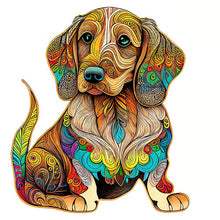 Laden Sie das Bild in den Galerie-Viewer, 2D Holzpuzzle – Bunter Dackel