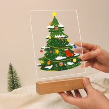 Laden Sie das Bild in den Galerie-Viewer, LED Präsentationssockel aus Holz Malen nach Zahlen 15x20 cm - Immergrüner Weihnachtsbaum
