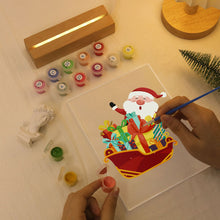 Laden Sie das Bild in den Galerie-Viewer, LED Präsentationssockel aus Holz Malen nach Zahlen 15x20 cm - Weihnachtsmann 01