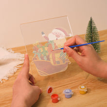 Laden Sie das Bild in den Galerie-Viewer, LED Präsentationssockel aus Holz Malen nach Zahlen 15x20 cm - Weihnachtsmann 01