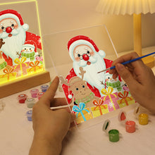 Laden Sie das Bild in den Galerie-Viewer, LED Präsentationssockel aus Holz Malen nach Zahlen 15x20 cm - Weihnachtsmann 04
