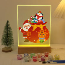 Laden Sie das Bild in den Galerie-Viewer, LED Präsentationssockel aus Holz Malen nach Zahlen 15x20 cm - Weihnachtsmann 05