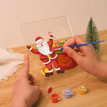 Laden Sie das Bild in den Galerie-Viewer, LED Präsentationssockel aus Holz Malen nach Zahlen 15x20 cm - Weihnachtsmann 08