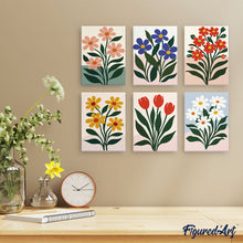 Laden Sie das Bild in den Galerie-Viewer, Mini Malen nach Zahlen 15x20 cm (6 Stück) - Moderne Blumen