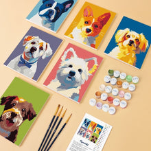 Laden Sie das Bild in den Galerie-Viewer, Mini Malen nach Zahlen 15x20 cm (6 Stück) - Moderne Hunde Portraits 1