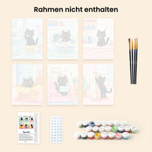 Laden Sie das Bild in den Galerie-Viewer, Mini Malen nach Zahlen 15x20 cm (6 Stück) - Kätzchen zu Hause