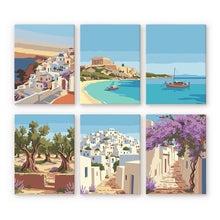 Laden Sie das Bild in den Galerie-Viewer, Mini Malen nach Zahlen 15x20 cm (6 Stück) - Santorini Träume Figured'Art
