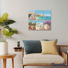 Laden Sie das Bild in den Galerie-Viewer, Mini Malen nach Zahlen 15x20 cm (6 Stück) - Santorini Träume