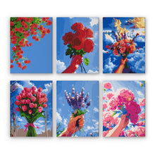 Laden Sie das Bild in den Galerie-Viewer, Malen nach Zahlen – 6-Leinwand-Set | Blumensträuße im Himmel Figured'Art