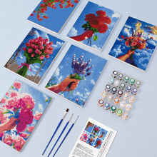 Laden Sie das Bild in den Galerie-Viewer, Mini Malen nach Zahlen 15x20cm (6 Stück) - Blumensträuße im Himmel