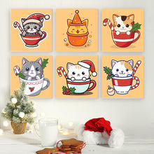 Laden Sie das Bild in den Galerie-Viewer, Mini Malen nach Zahlen 15x15cm (6 Stück) - Weihnachtskatzen in Tassen