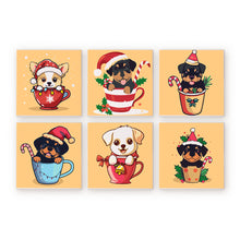 Laden Sie das Bild in den Galerie-Viewer, Mini Malen nach Zahlen 15x15cm (6 Stück) - Weihnachtshunde in Tassen Figured'Art