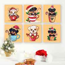 Laden Sie das Bild in den Galerie-Viewer, Mini Malen nach Zahlen 15x15cm (6 Stück) - Weihnachtshunde in Tassen