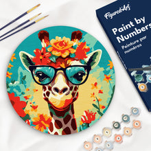 Laden Sie das Bild in den Galerie-Viewer, Malen nach Zahlen auf Holzscheibe - Fantasie-Giraffe und Blumen
