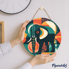 Laden Sie das Bild in den Galerie-Viewer, Malen nach Zahlen auf Holzscheibe - Abstrakter Art-Deco-Elefant