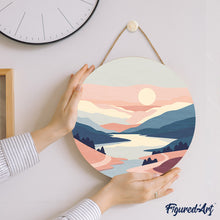Laden Sie das Bild in den Galerie-Viewer, Malen nach Zahlen auf Holzscheibe - Pastell-Sonnenaufgang