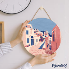 Laden Sie das Bild in den Galerie-Viewer, Malen nach Zahlen auf Holzscheibe - Santorini