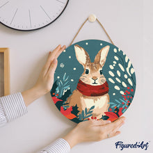 Laden Sie das Bild in den Galerie-Viewer, Malen nach Zahlen auf Holzscheibe - Weihnachtshäschen