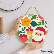 Laden Sie das Bild in den Galerie-Viewer, Malen nach Zahlen auf Holzscheibe - Weihnachtsmann und Blumen