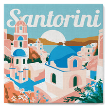 Laden Sie das Bild in den Galerie-Viewer, Mini Malen nach Zahlen mit Rahmen - Reiseplakat Santorini Sonnenaufgang
