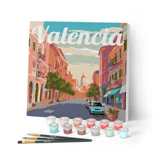 Laden Sie das Bild in den Galerie-Viewer, Mini Malen nach Zahlen mit Rahmen - Reiseplakat Valencia