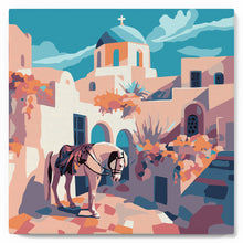 Laden Sie das Bild in den Galerie-Viewer, Mini Malen nach Zahlen mit Rahmen - Santorini Pferdeszene