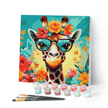 Laden Sie das Bild in den Galerie-Viewer, Mini Malen nach Zahlen mit Rahmen - Fantasie-Giraffe und Blumen