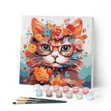 Laden Sie das Bild in den Galerie-Viewer, Mini Malen nach Zahlen mit Rahmen - Fantasie-Katze und Blumen