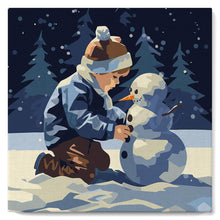 Laden Sie das Bild in den Galerie-Viewer, Mini Malen nach Zahlen mit Rahmen - Ein Junge und ein Schneemann