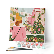 Laden Sie das Bild in den Galerie-Viewer, Mini Malen nach Zahlen mit Rahmen - Mädchen auf dem Weihnachtsmarkt