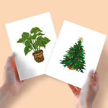 Laden Sie das Bild in den Galerie-Viewer, Mini Diamond Painting 15x20 cm (2 Stück) - Weihnachtsbaum und Topfpflanze