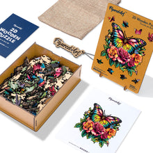 Laden Sie das Bild in den Galerie-Viewer, Holzpuzzle Erwachsene - Schmetterling und Rosen
