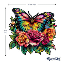 Laden Sie das Bild in den Galerie-Viewer, Holzpuzzle Erwachsene - Schmetterling und Rosen