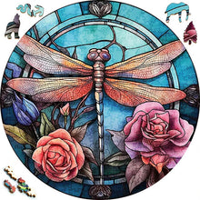 Laden Sie das Bild in den Galerie-Viewer, 2D Holzpuzzle – Libelle und Rosen