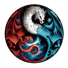 Laden Sie das Bild in den Galerie-Viewer, 2D Holzpuzzle – Blaue und rote Drachen