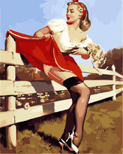 Laden Sie das Bild in den Galerie-Viewer, Malen nach Zahlen Figured'Art – Vintage Pin-up mit Zaun